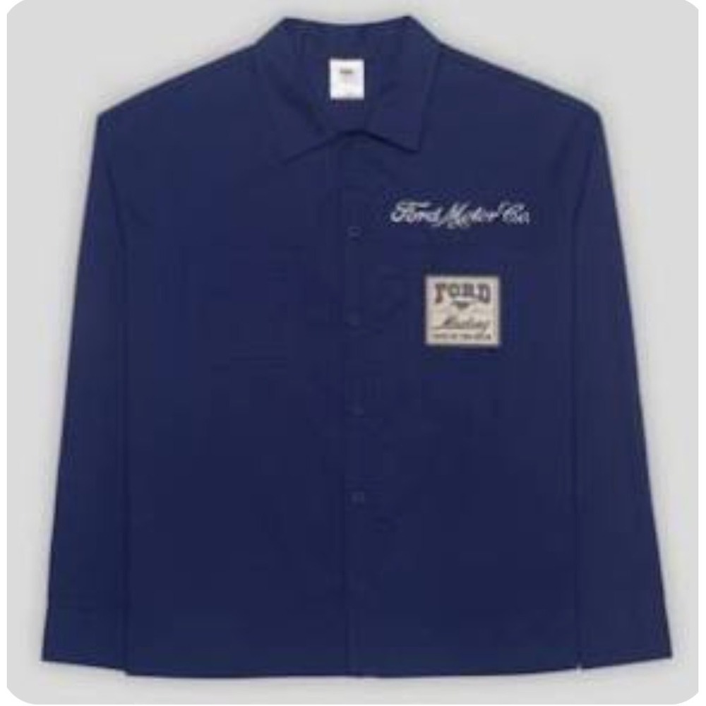Ford Mustang Shirt Mens Blue Long Sleeve Button Up Racing Workwear XXL NEW